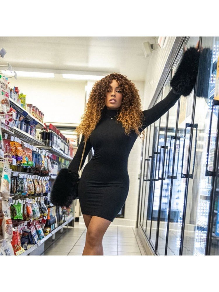 Midnight Glam Fur Trim Mini Dress - Taydiane