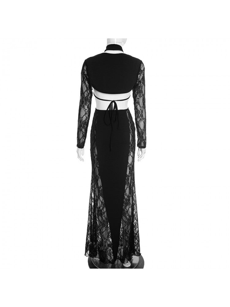 Midnight Lace Cutout Backless Maxi Dress - TayDiane