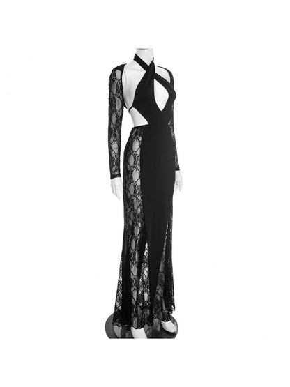 Midnight Lace Cutout Backless Maxi Dress - TayDiane