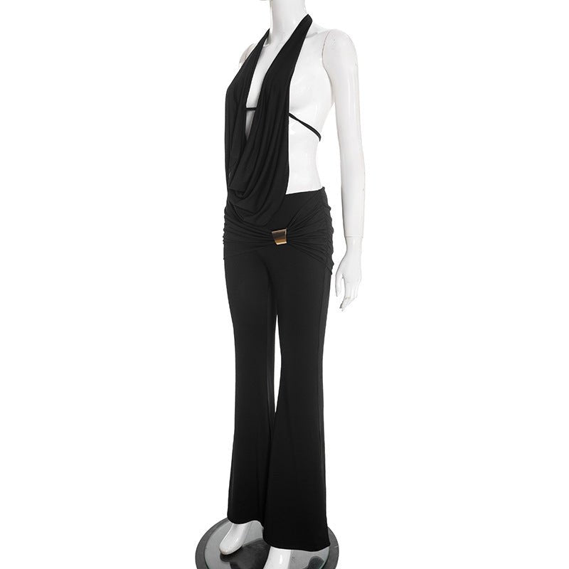Midnight Muse Draped Halter Two - Piece Pant Set - Taydiane