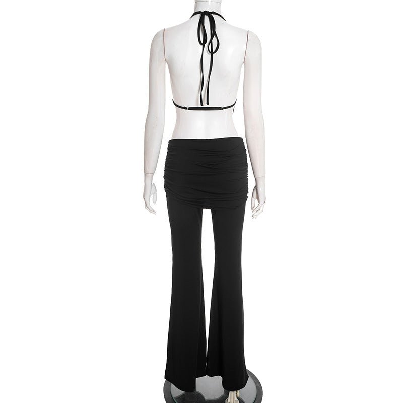 Midnight Muse Draped Halter Two - Piece Pant Set - Taydiane