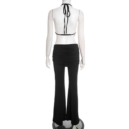 Midnight Muse Draped Halter Two - Piece Pant Set - Taydiane