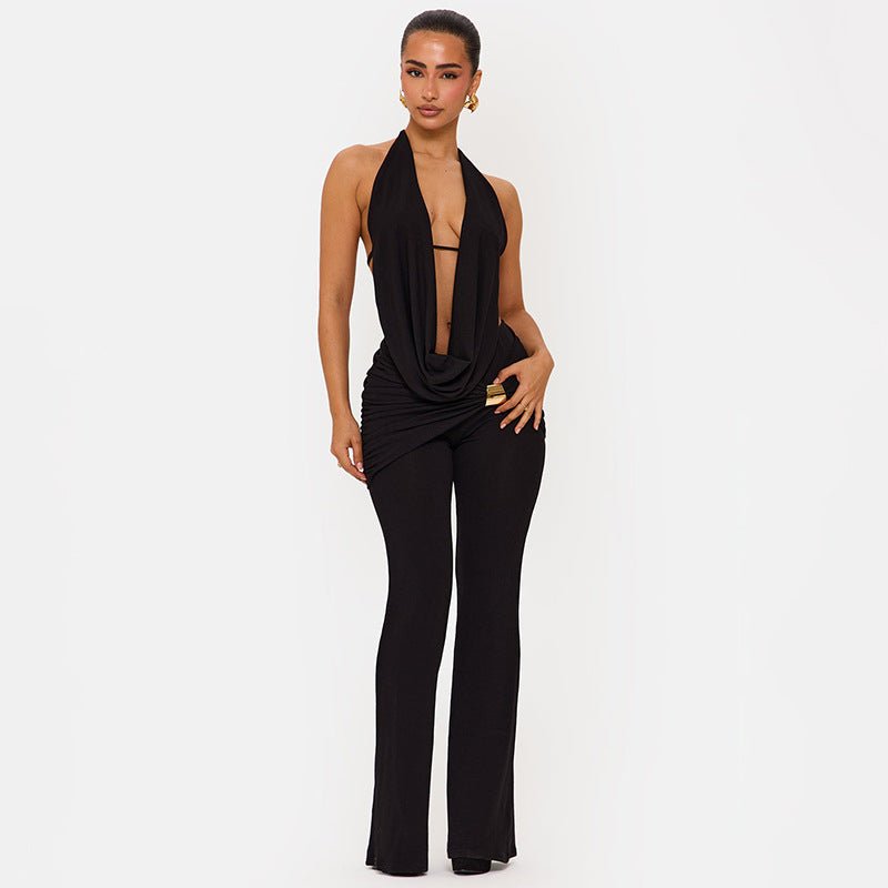 Midnight Muse Draped Halter Two - Piece Pant Set - Taydiane