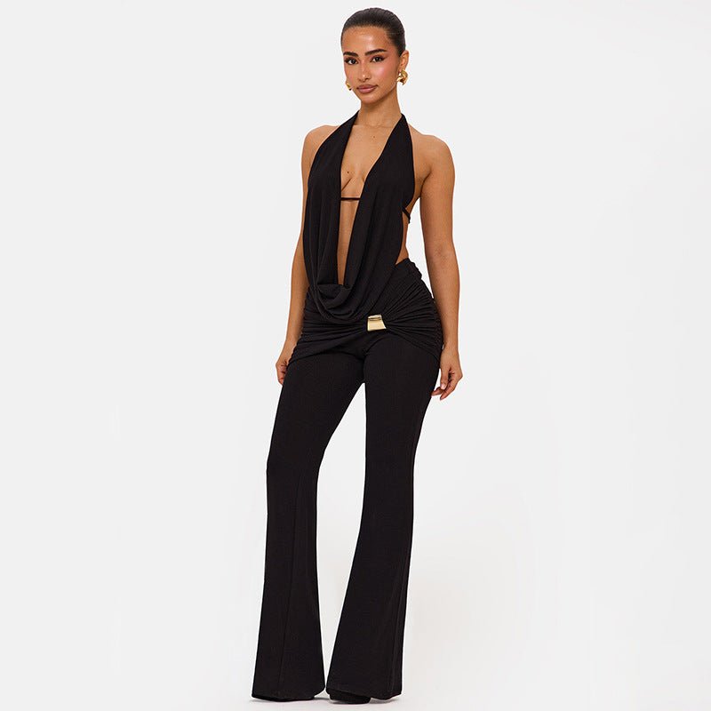 Midnight Muse Draped Halter Two - Piece Pant Set - Taydiane