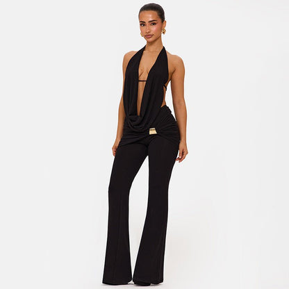 Midnight Muse Draped Halter Two - Piece Pant Set - Taydiane