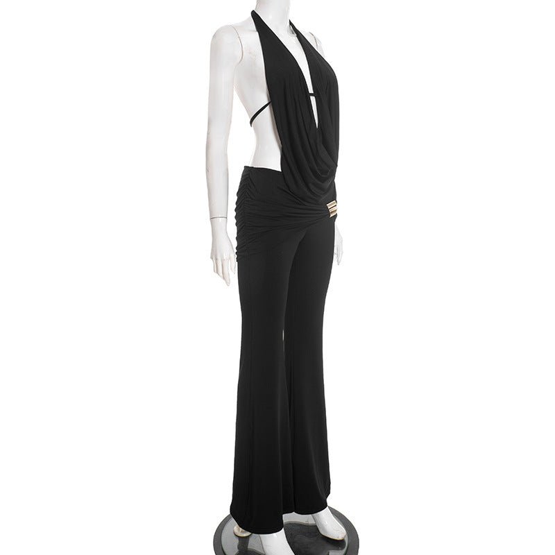Midnight Muse Draped Halter Two - Piece Pant Set - Taydiane