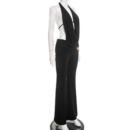 Midnight Muse Draped Halter Two - Piece Pant Set - Taydiane