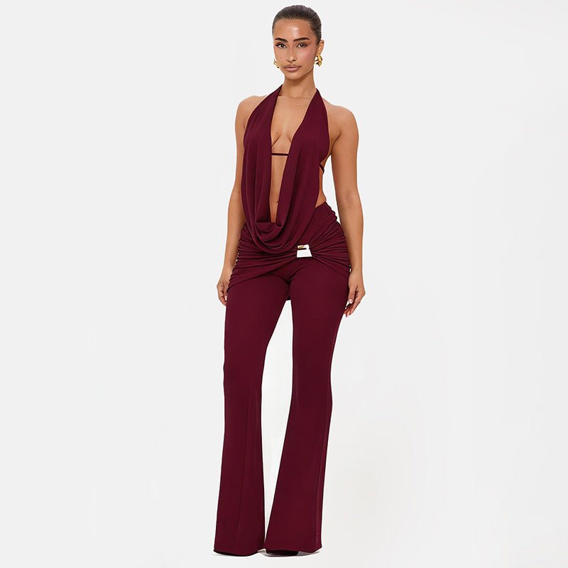 Midnight Muse Draped Halter Two - Piece Pant Set - Taydiane