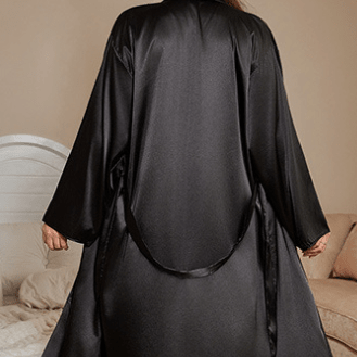 Midnight Satin Lace Lounge Robe Set - Taydiane