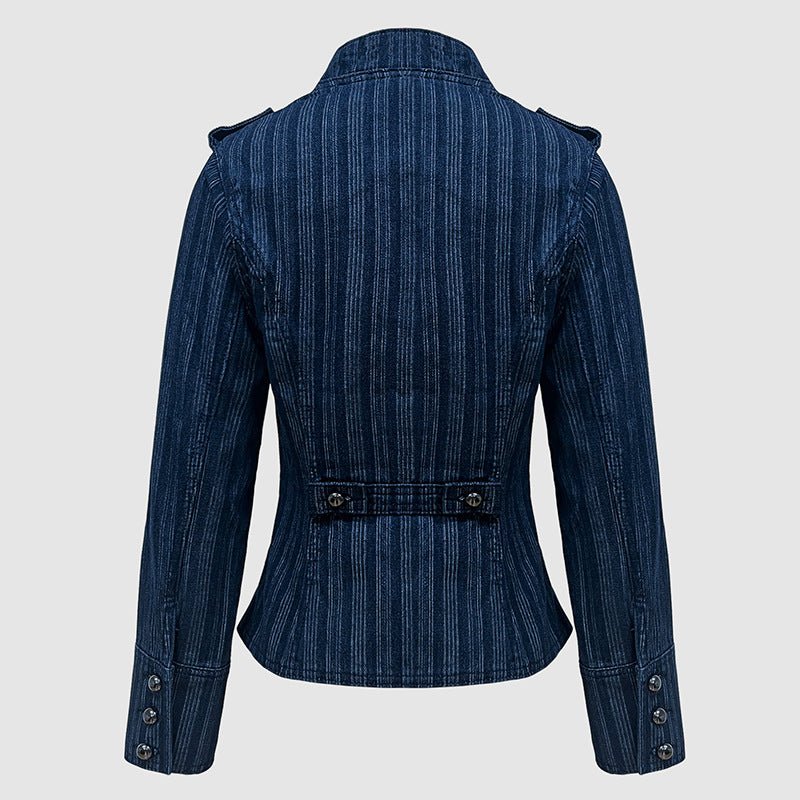 Military-Inspired Double-Breasted Denim Jacket - Taydiane