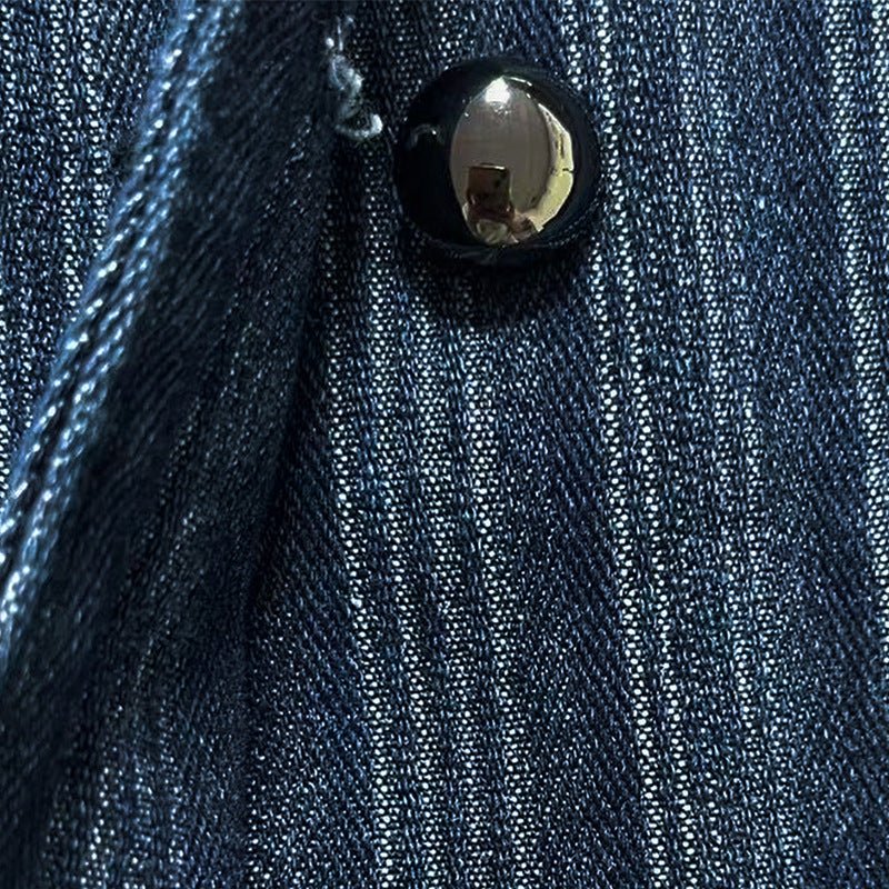 Military-Inspired Double-Breasted Denim Jacket - Taydiane