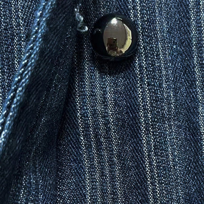 Military-Inspired Double-Breasted Denim Jacket - Taydiane