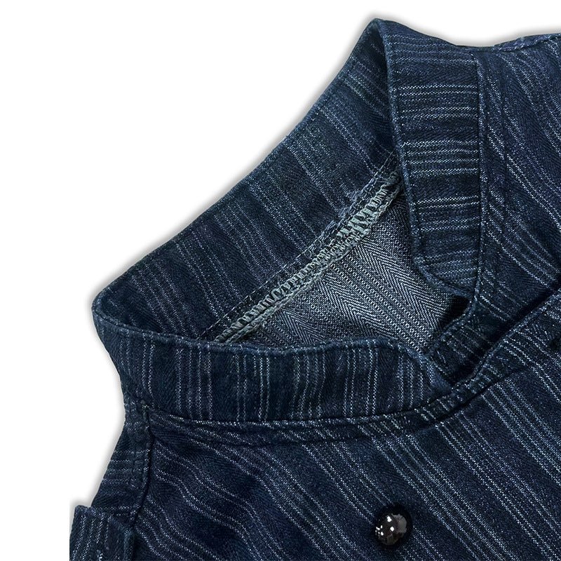 Military-Inspired Double-Breasted Denim Jacket - Taydiane
