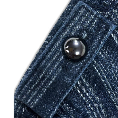 Military-Inspired Double-Breasted Denim Jacket - Taydiane