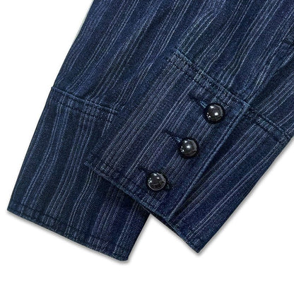 Military-Inspired Double-Breasted Denim Jacket - Taydiane