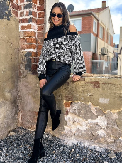 Mock Neck Cold Shoulder Sweater - TayDiane