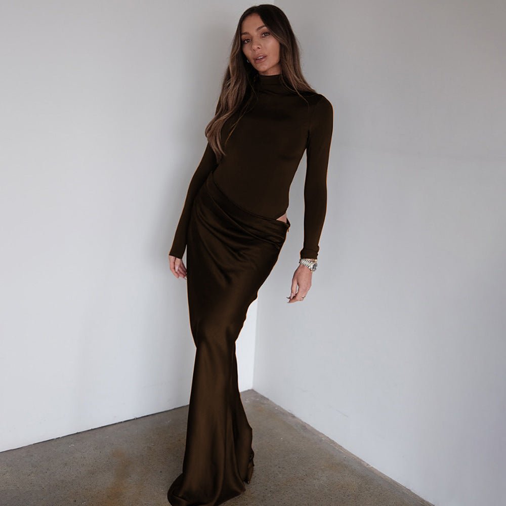 Mock - Neck Cutout Maxi Dress - TayDiane