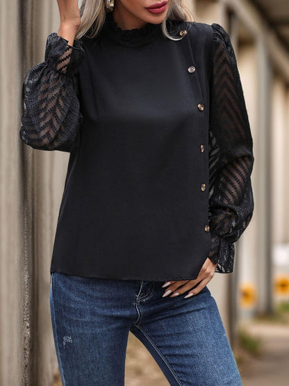 Mock Neck Flounce Sleeve Blouse - TayDiane