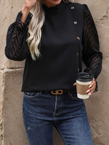 Mock Neck Flounce Sleeve Blouse - TayDiane