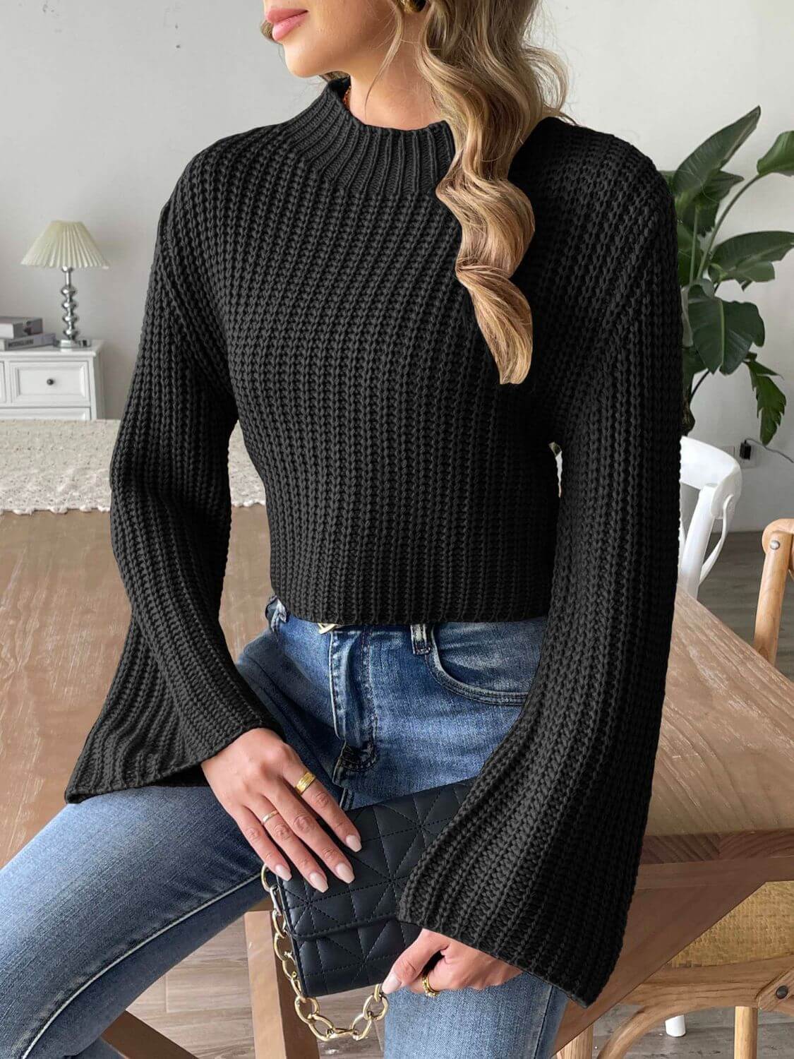 Mock Neck Long Sleeve Sweater - TayDiane