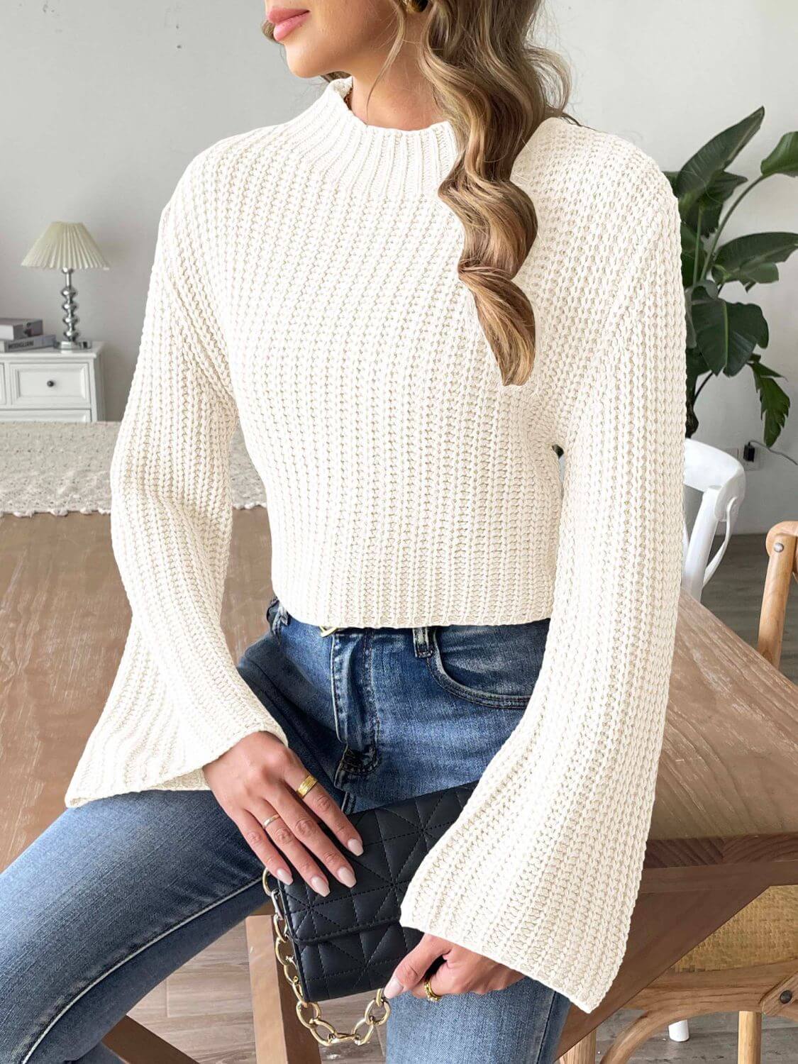 Mock Neck Long Sleeve Sweater - TayDiane