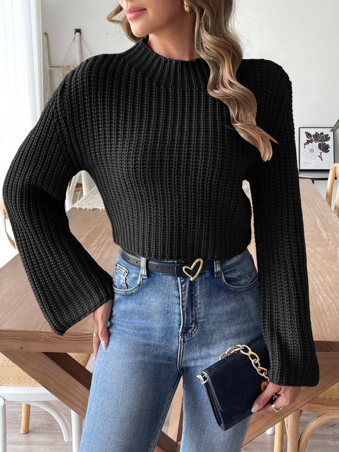 Mock Neck Long Sleeve Sweater - TayDiane