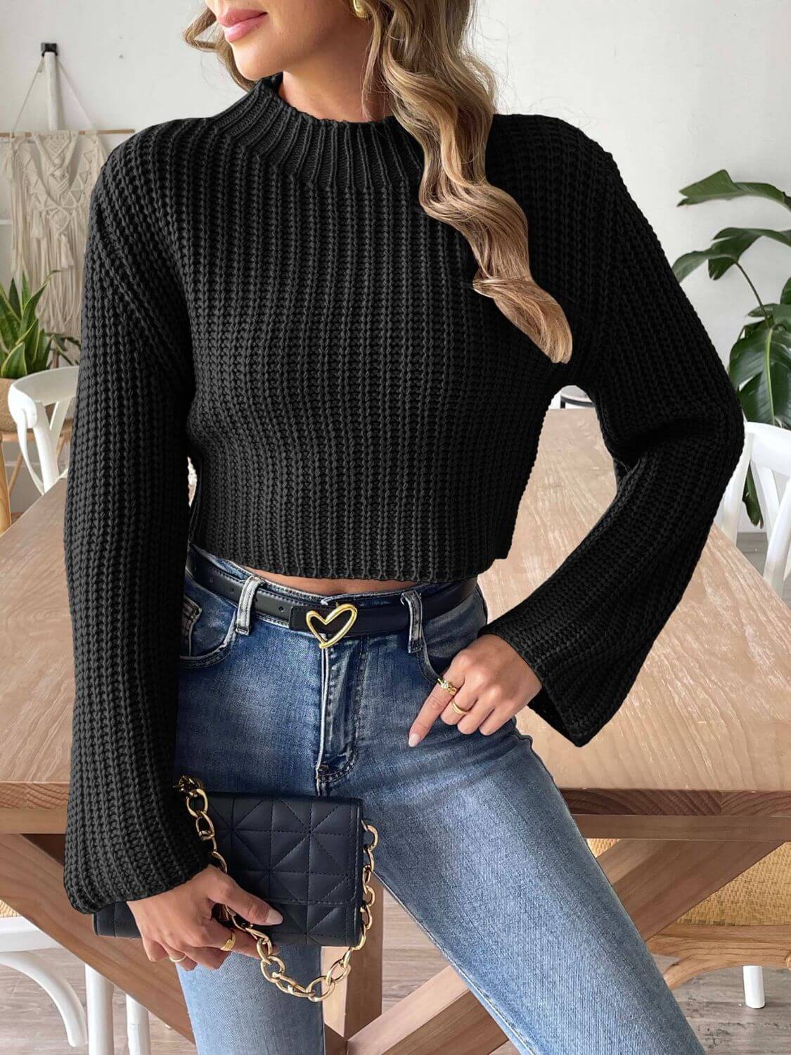 Mock Neck Long Sleeve Sweater - TayDiane