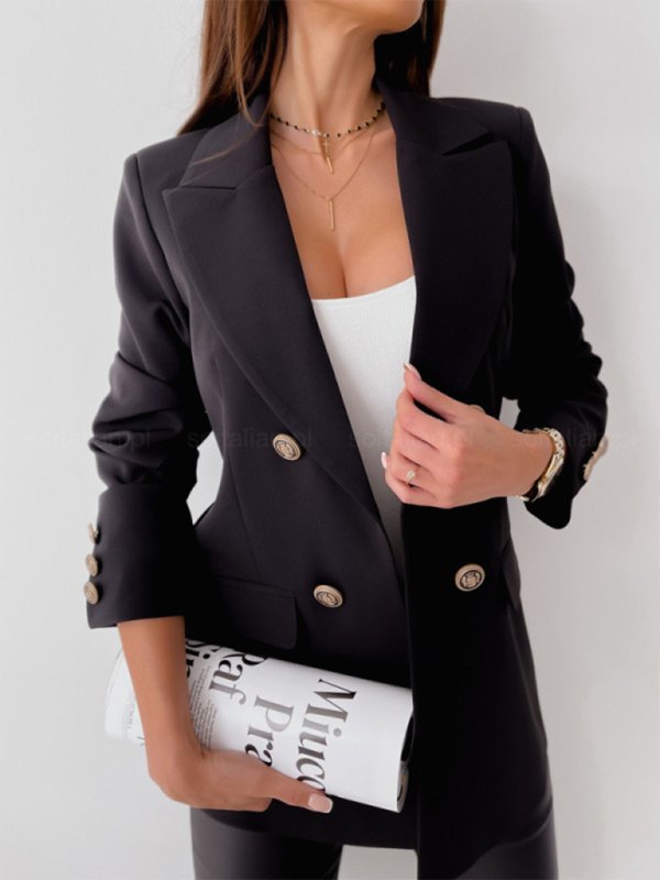 New Double - Breasted Solid Color Blazer - TayDiane