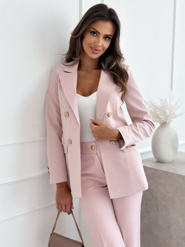 New Double - Breasted Solid Color Blazer - TayDiane