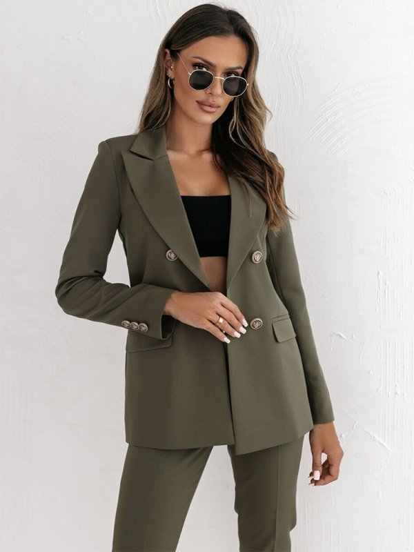 New Double - Breasted Solid Color Blazer - TayDiane