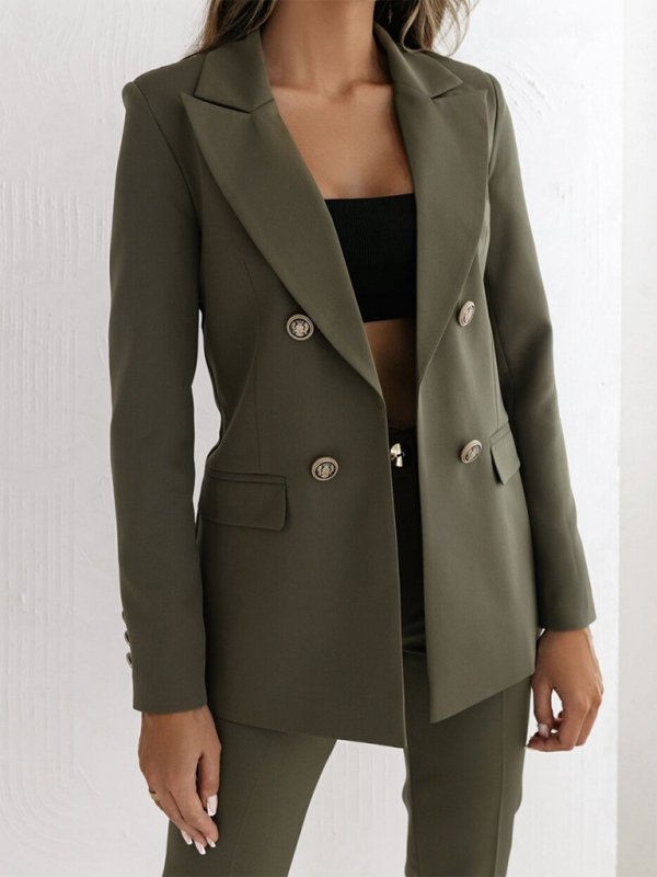 New Double - Breasted Solid Color Blazer - TayDiane