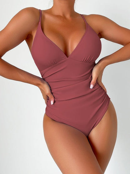 New Solid Color Deep Punge Swimsuit - TayDiane