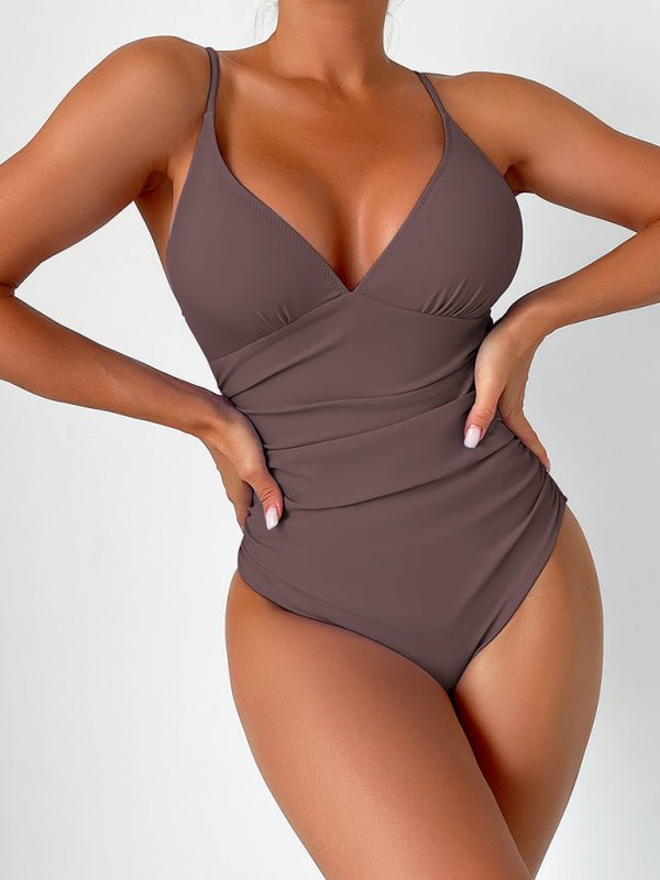 New Solid Color Deep Punge Swimsuit - TayDiane