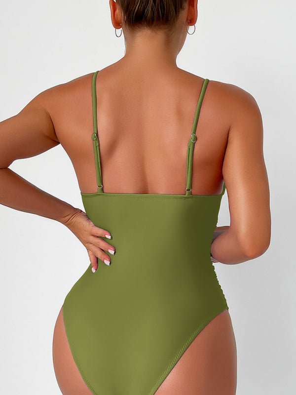 New Solid Color Deep Punge Swimsuit - TayDiane