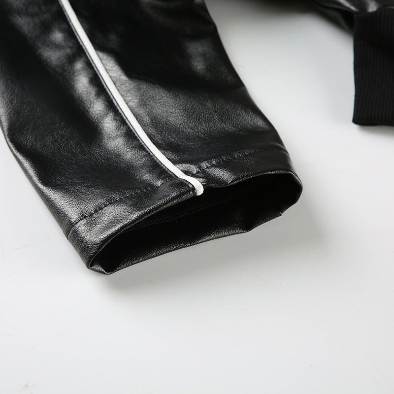 New York Graphic Cropped Faux Leather Jacket - TayDiane