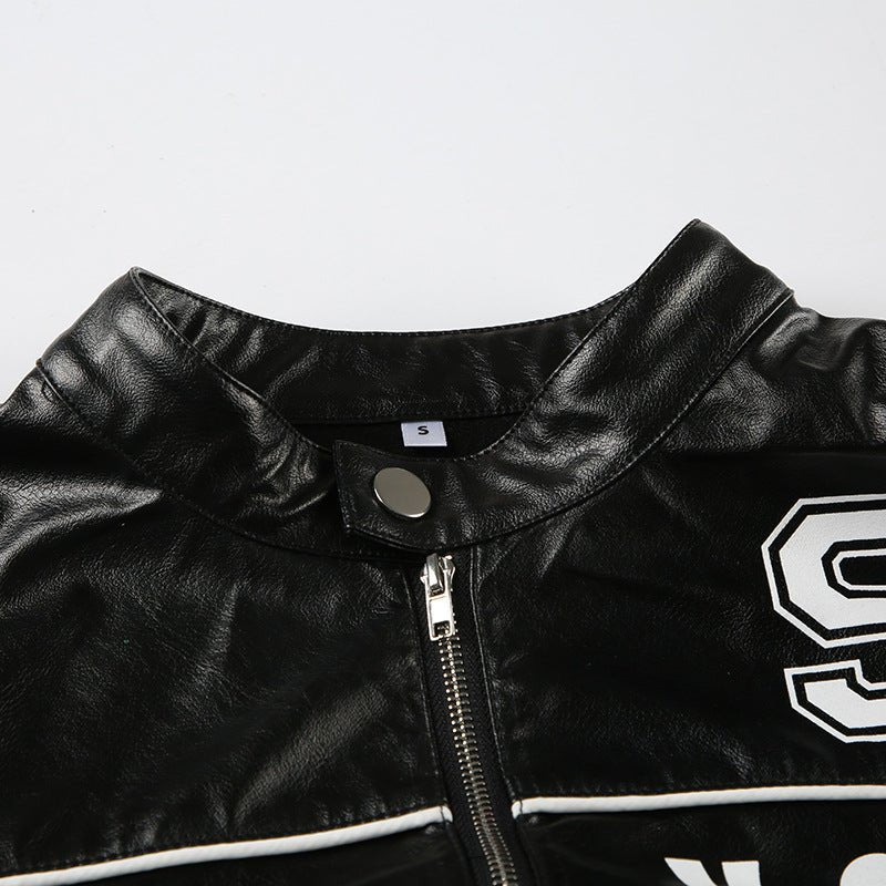 New York Graphic Cropped Faux Leather Jacket - TayDiane
