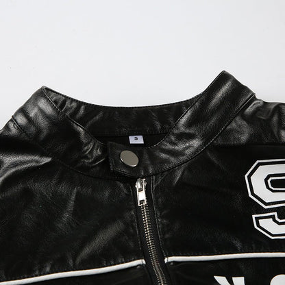 New York Graphic Cropped Faux Leather Jacket - TayDiane