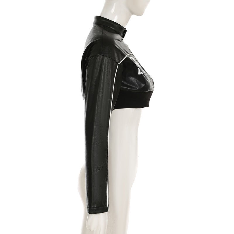 New York Graphic Cropped Faux Leather Jacket - TayDiane