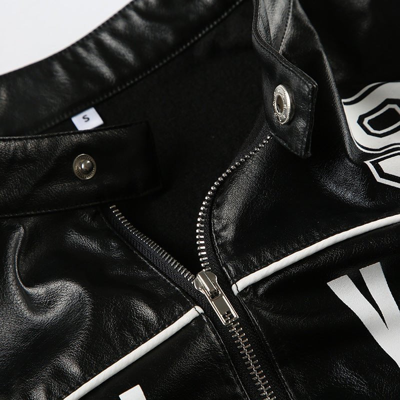 New York Graphic Cropped Faux Leather Jacket - TayDiane