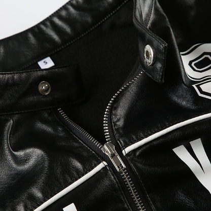 New York Graphic Cropped Faux Leather Jacket - TayDiane