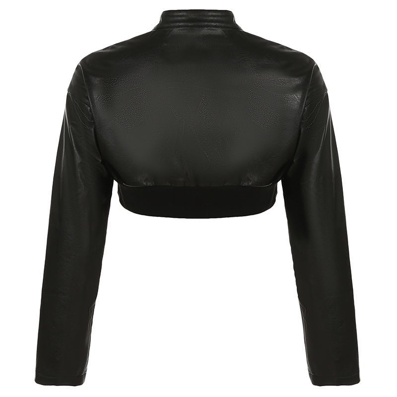 New York Graphic Cropped Faux Leather Jacket - TayDiane