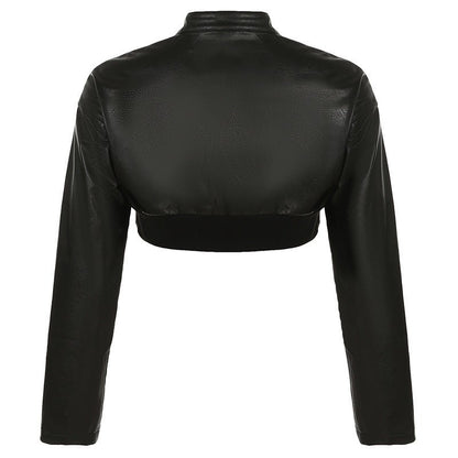 New York Graphic Cropped Faux Leather Jacket - TayDiane