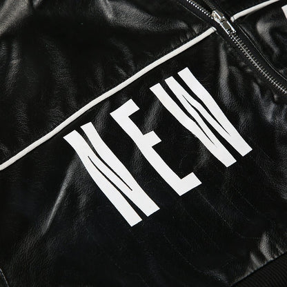 New York Graphic Cropped Faux Leather Jacket - TayDiane