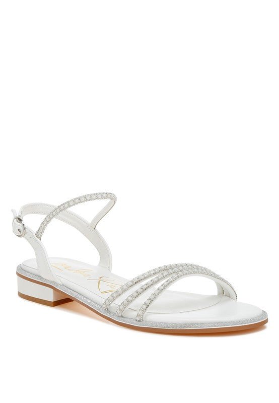 Nobbity Rhinestone Pearl Detail Flat Sandals - TayDiane