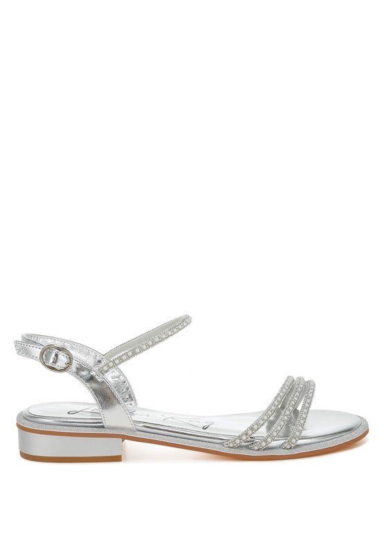 Nobbity Rhinestone Pearl Detail Flat Sandals - TayDiane