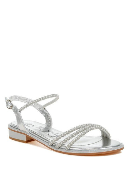 Nobbity Rhinestone Pearl Detail Flat Sandals - TayDiane