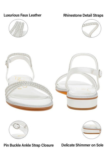 Nobbity Rhinestone Pearl Detail Flat Sandals - TayDiane