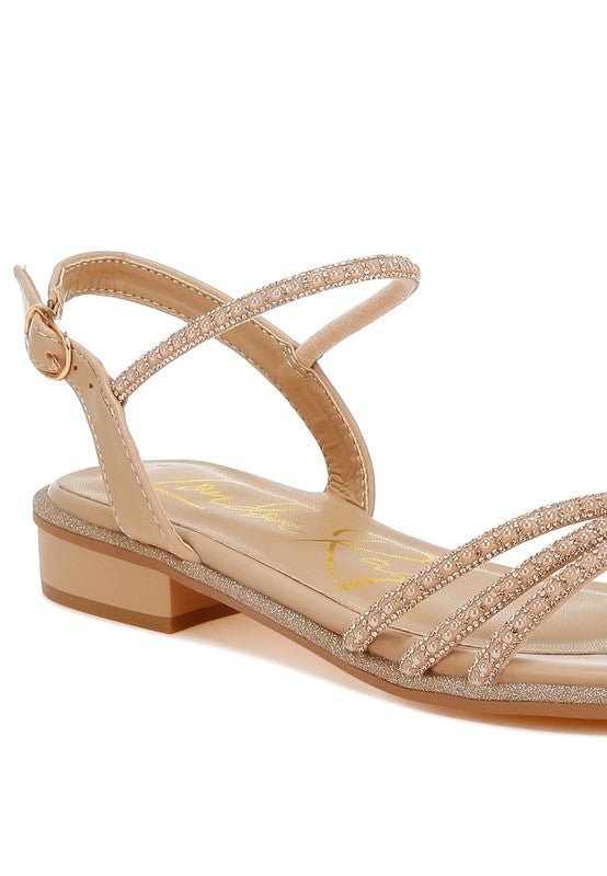 Nobbity Rhinestone Pearl Detail Flat Sandals - TayDiane