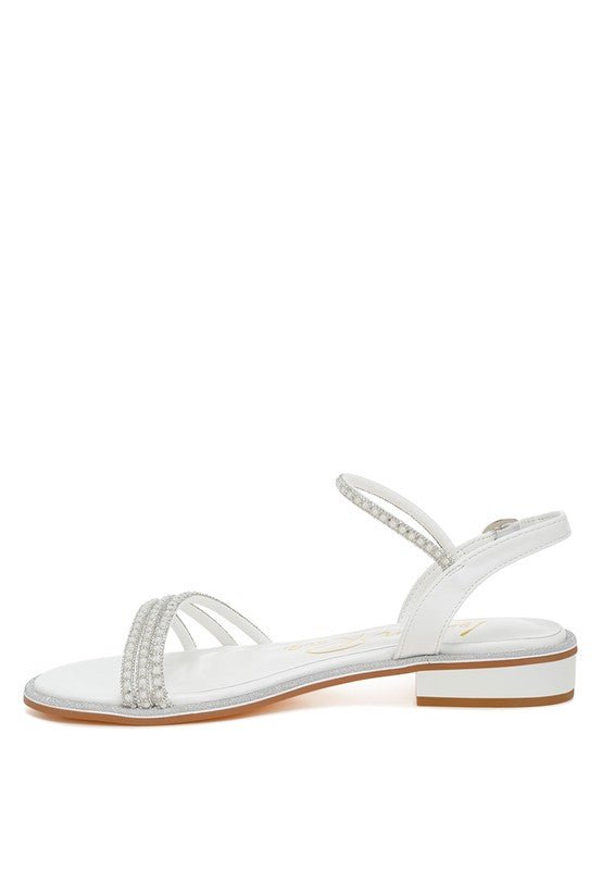 Nobbity Rhinestone Pearl Detail Flat Sandals - TayDiane