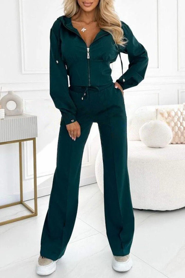 Off-Duty Chic Hooded Pant Set - Taydiane